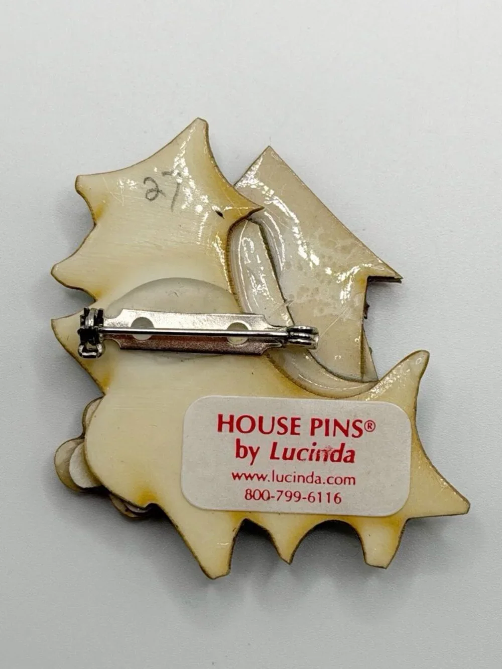 Lucinda Christmas Gingerbread House Holly Leaf Background‎ Brooch Pin Glitter
